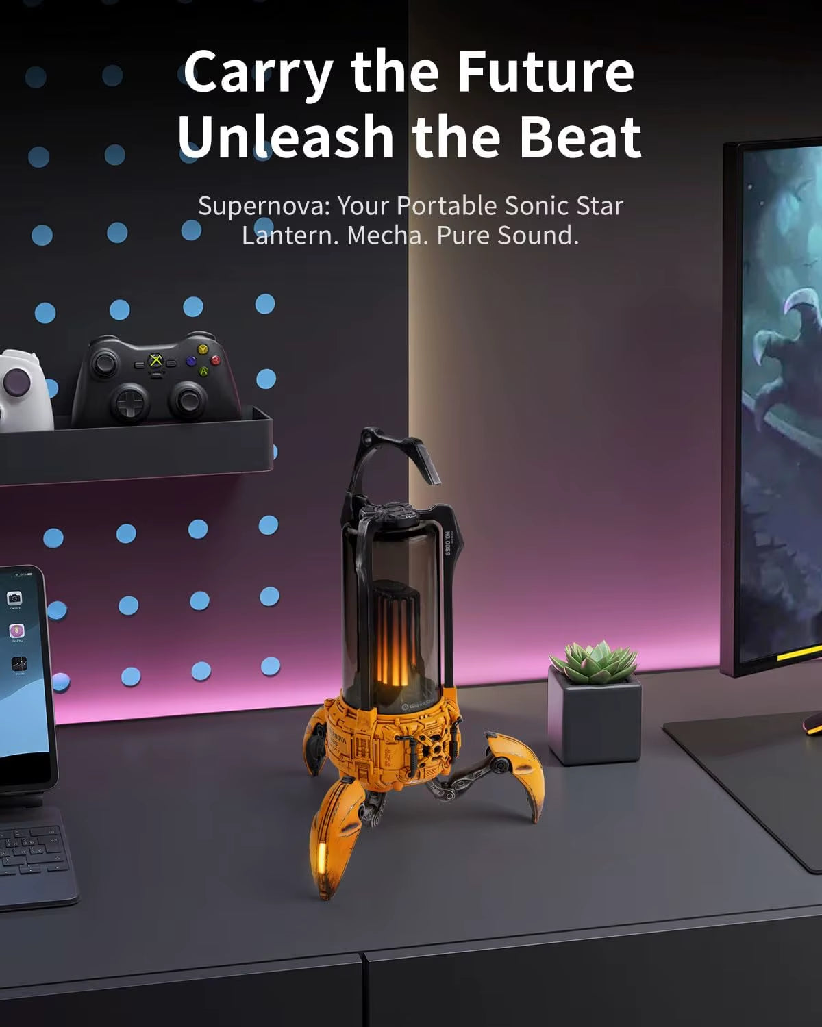 Gravastar Portable BT Speaker & LED Table Lamp 9H Durable TWS Pairing Wireless Gaming Speakers Camping Gifts Battery Powered